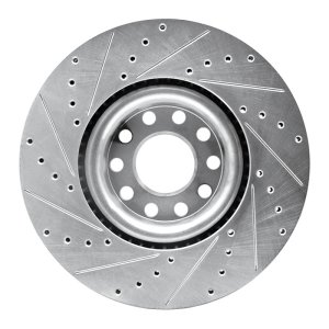 Audi S6 Brake Rotor (1) - Front Right - R1 Concepts - Drilled & Slotted - Silver - `99-`04